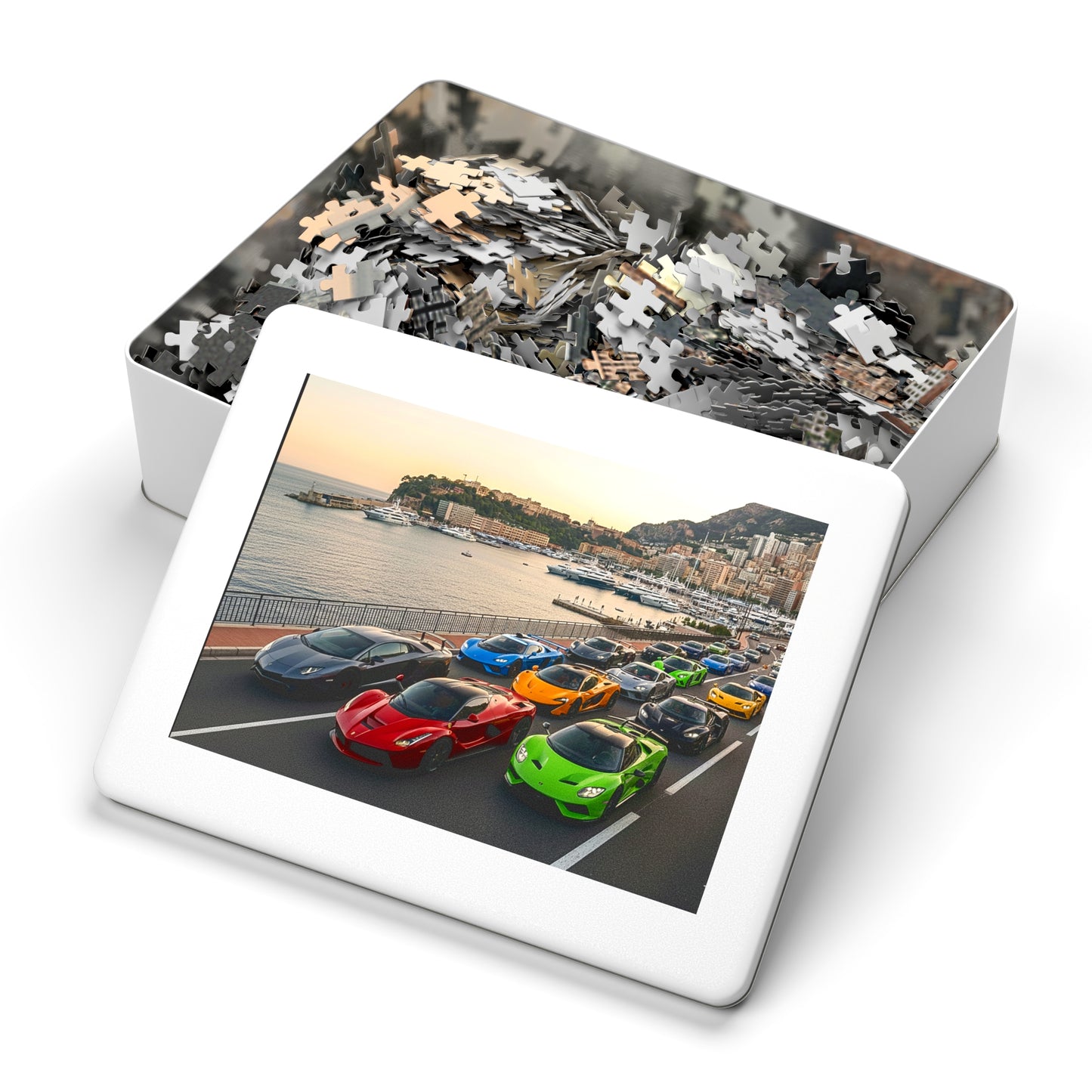 Luxury Sports Cars Jigsaw Puzzle (Tin Gift Box) — Colorful Supercar Parade in Monaco