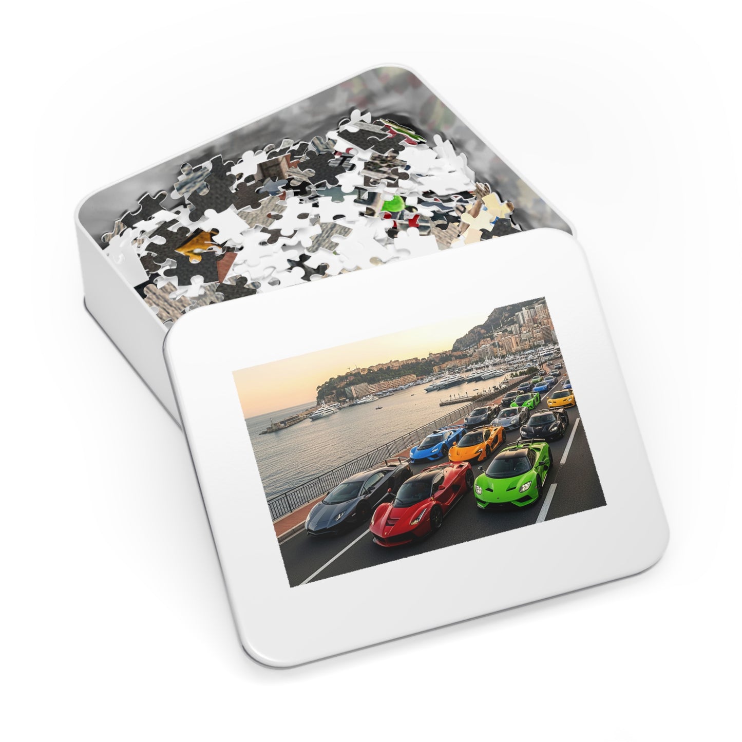Luxury Sports Cars Jigsaw Puzzle (Tin Gift Box) — Colorful Supercar Parade in Monaco