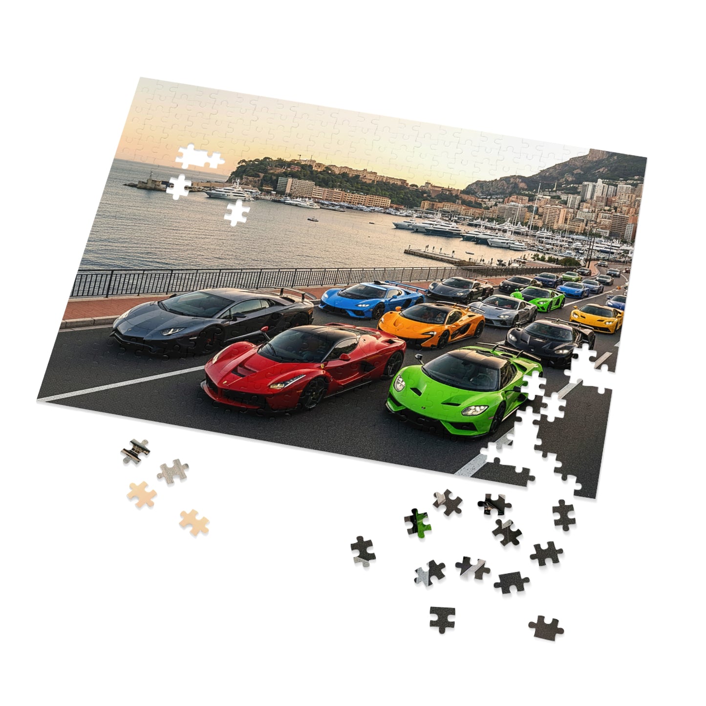Luxury Sports Cars Jigsaw Puzzle (Tin Gift Box) — Colorful Supercar Parade in Monaco