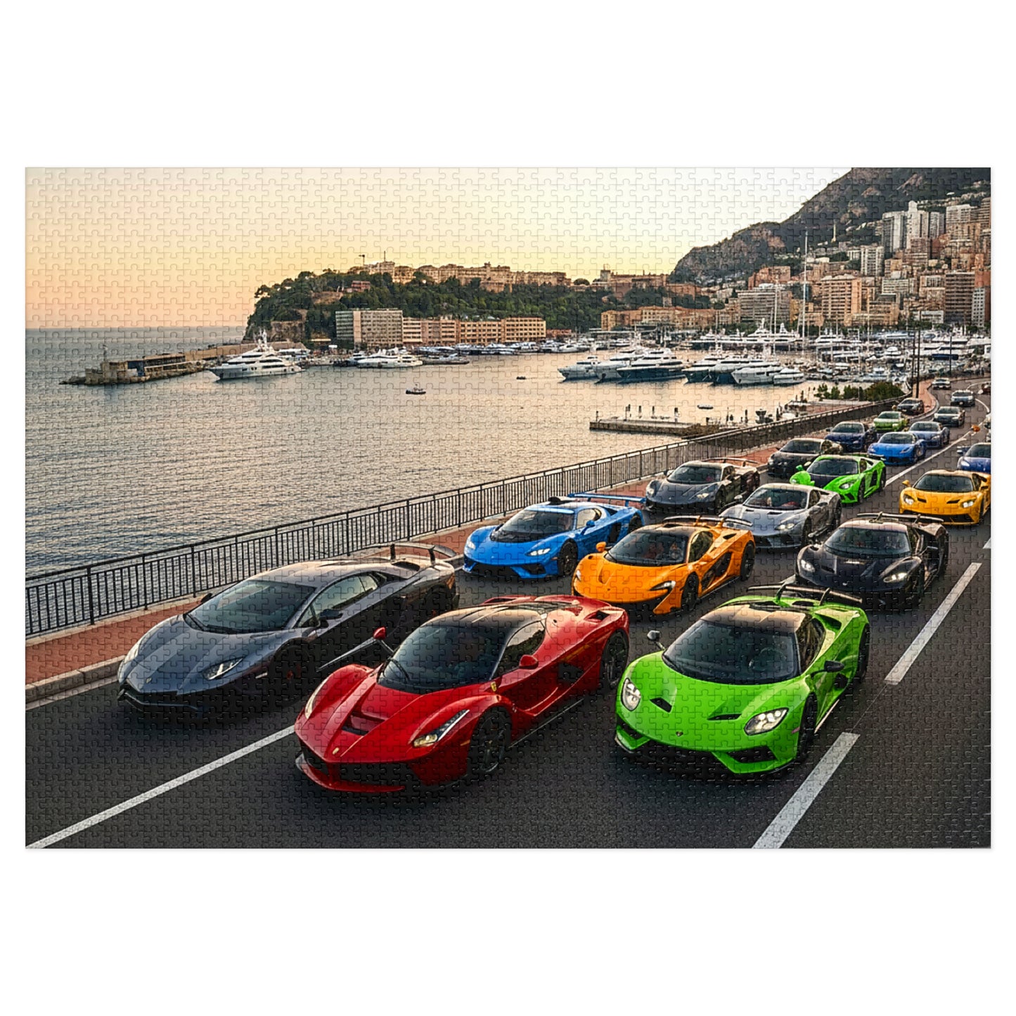 Luxury Sports Cars Jigsaw Puzzle (Tin Gift Box) — Colorful Supercar Parade in Monaco