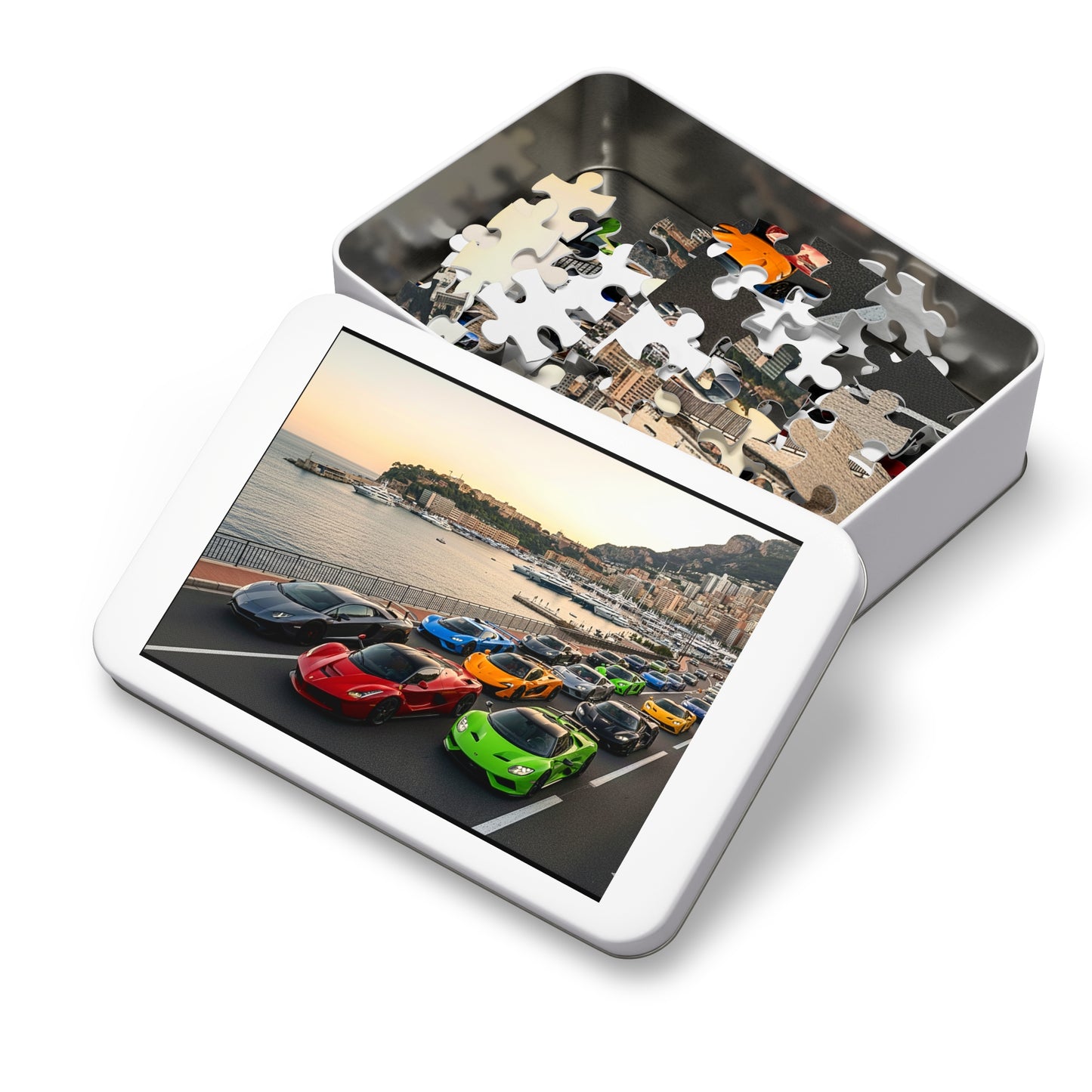 Luxury Sports Cars Jigsaw Puzzle (Tin Gift Box) — Colorful Supercar Parade in Monaco