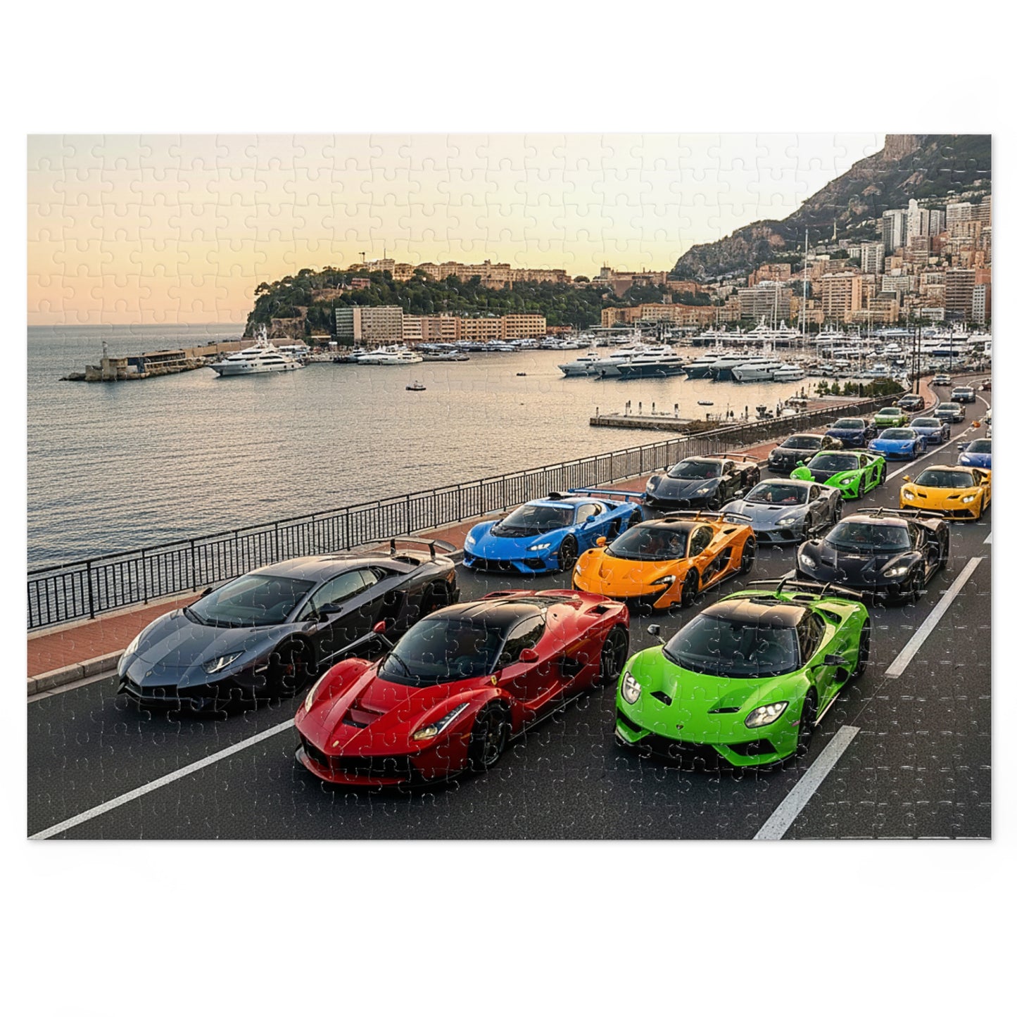 Luxury Sports Cars Jigsaw Puzzle (Tin Gift Box) — Colorful Supercar Parade in Monaco