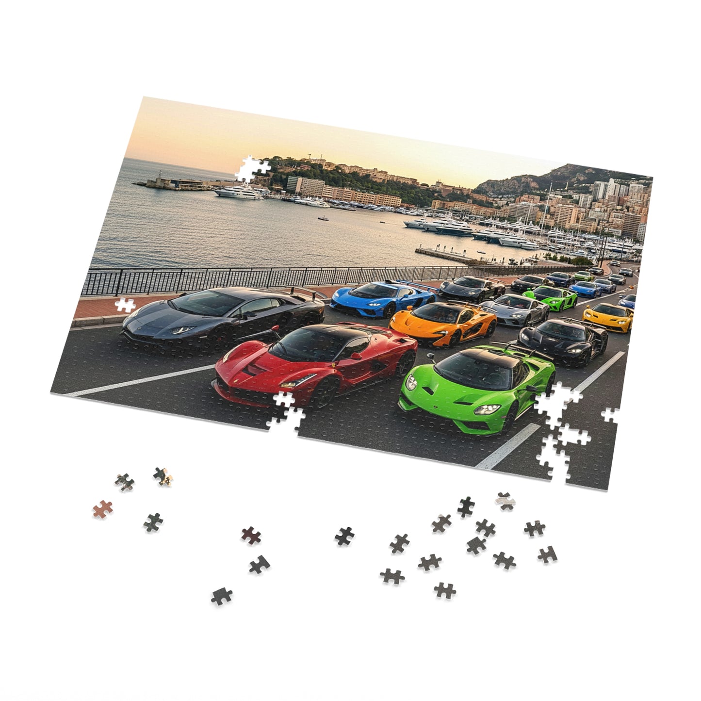 Luxury Sports Cars Jigsaw Puzzle (Tin Gift Box) — Colorful Supercar Parade in Monaco