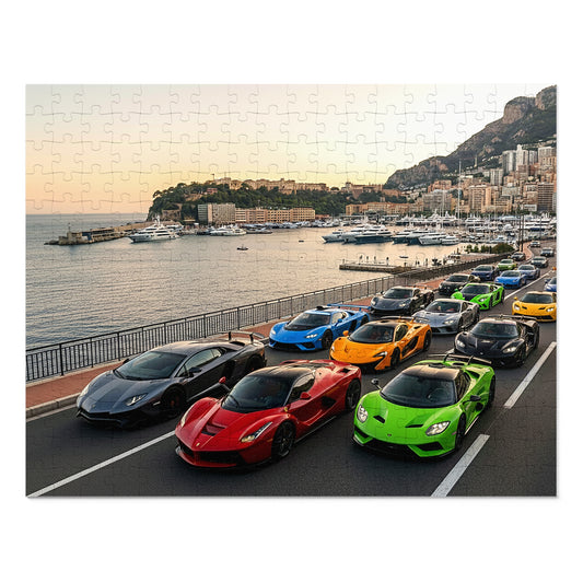 Luxury Sports Cars Jigsaw Puzzle (Tin Gift Box) — Colorful Supercar Parade in Monaco