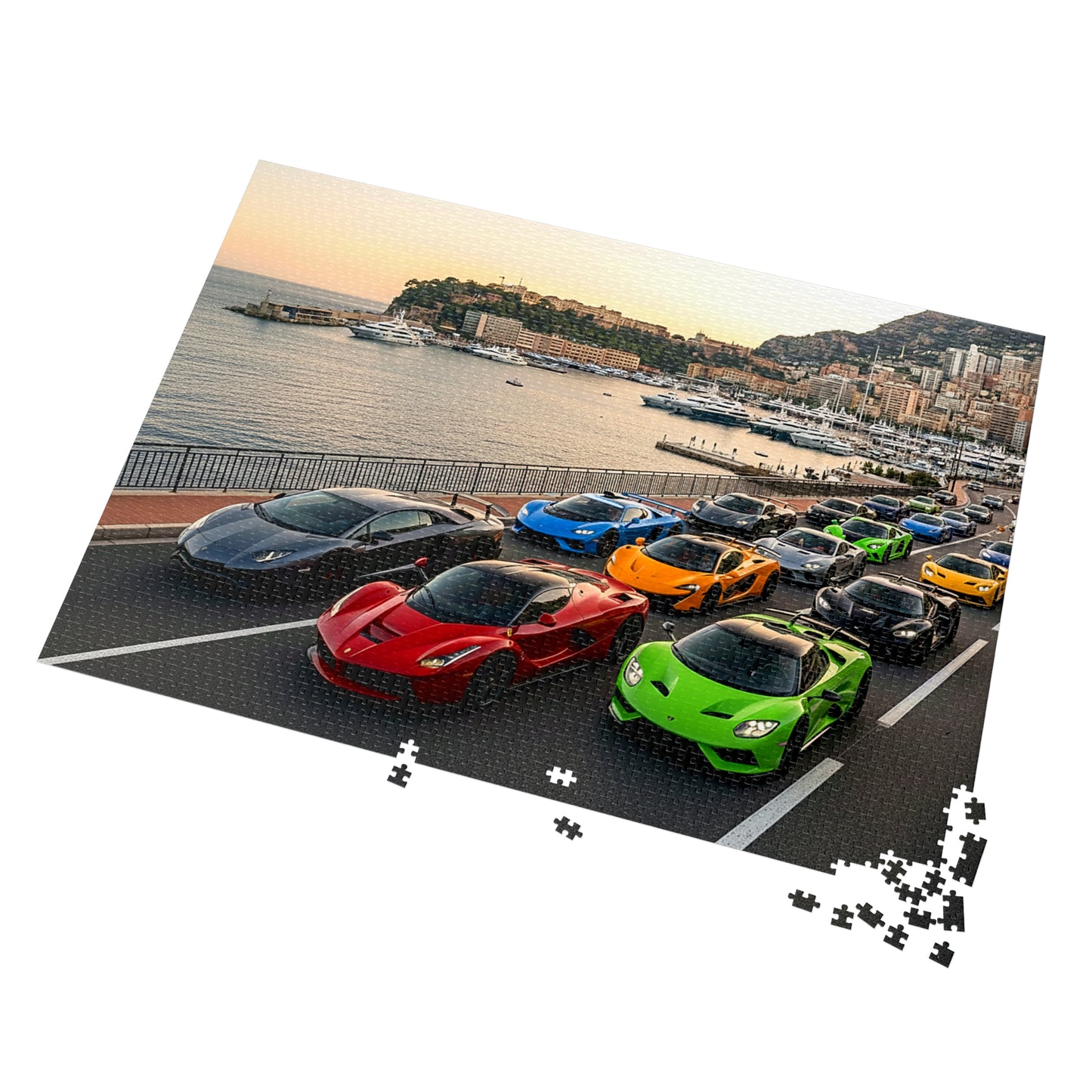 Luxury Sports Cars Jigsaw Puzzle (Tin Gift Box) — Colorful Supercar Parade in Monaco