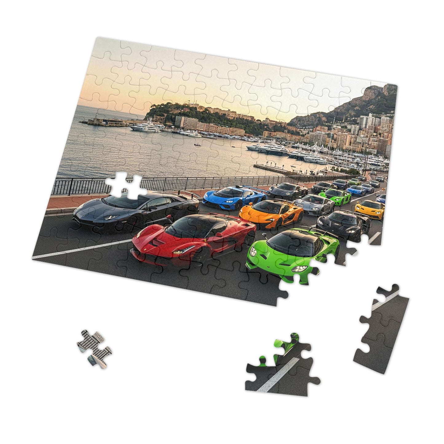 Luxury Sports Cars Jigsaw Puzzle (Tin Gift Box) — Colorful Supercar Parade in Monaco