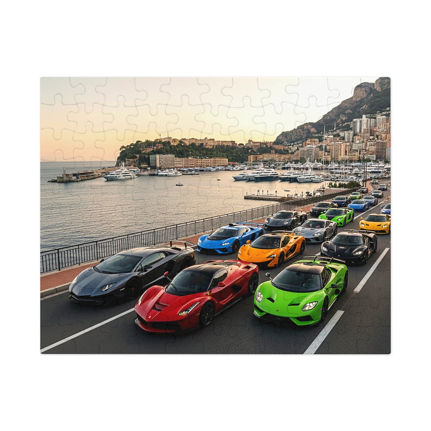 Luxury Sports Cars Jigsaw Puzzle (Tin Gift Box) — Colorful Supercar Parade in Monaco