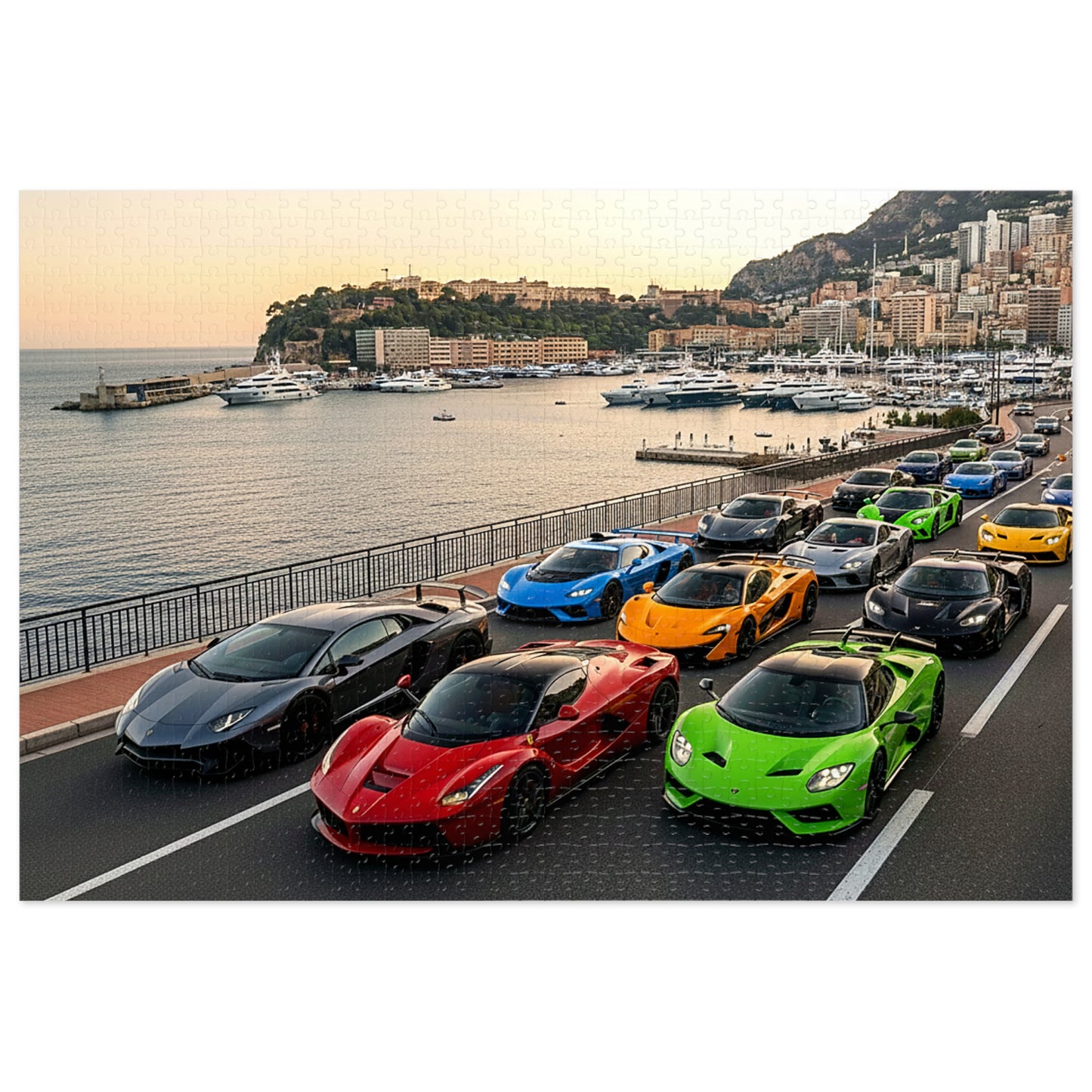 Luxury Sports Cars Jigsaw Puzzle (Tin Gift Box) — Colorful Supercar Parade in Monaco