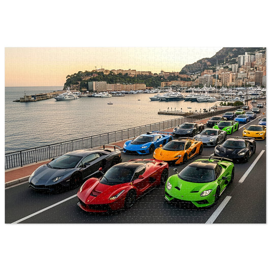 Luxury Sports Cars Jigsaw Puzzle (Tin Gift Box) — Colorful Supercar Parade in Monaco